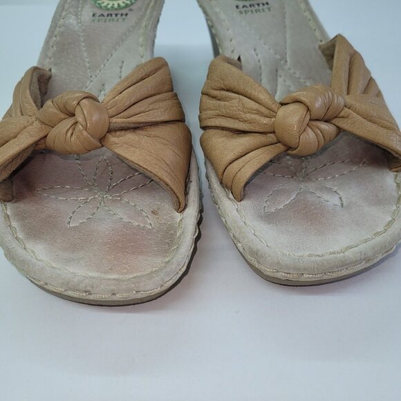 Earth Spirit Shoe Womens Size 7 Liberty Sandal Tan Leather Knot‎ 2.5" Heel - Picture 5 of 12